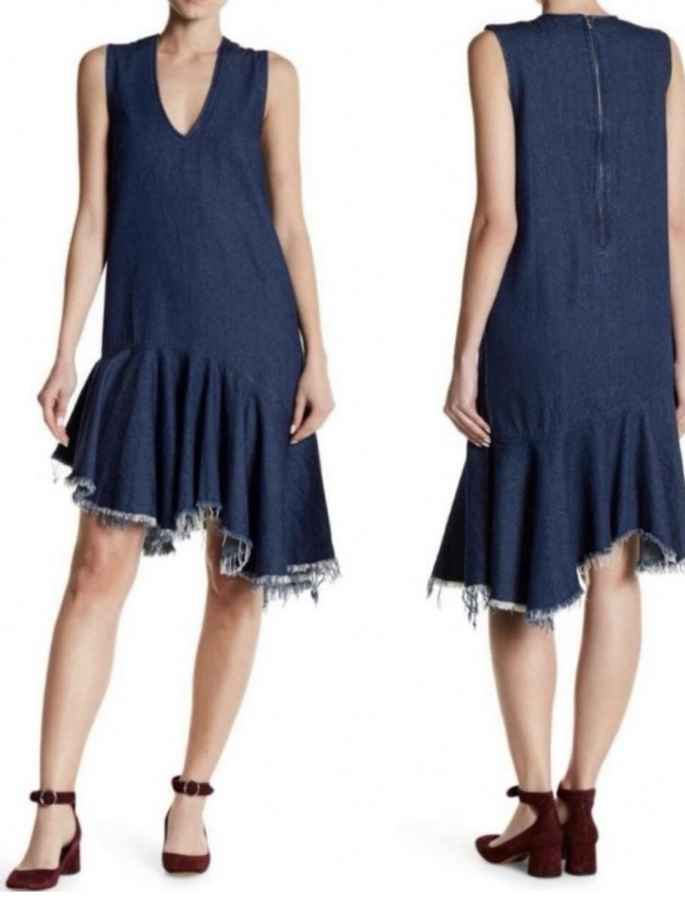 cloth & stone‎ Navy Sleeveless High-Low Frayed Hem Dress